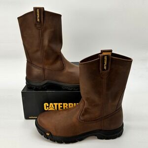 Caterpillar Drawbar Mens Size 9.5 Soft Toe Brown Leather Work Boots NEW P51034